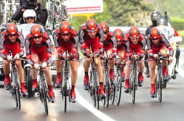 BMC Racing Team working hard for Cadel Evans. Photo copyright Fotoreporter Sirotti.