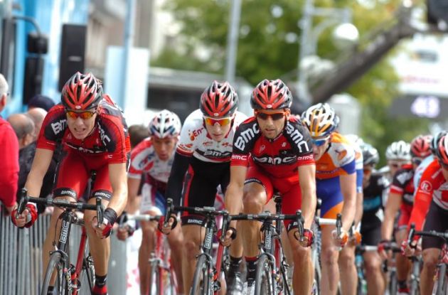 Team BMC Racing leads the peloton for Taylor Phinney. Photo Fotoreporter Sirotti.