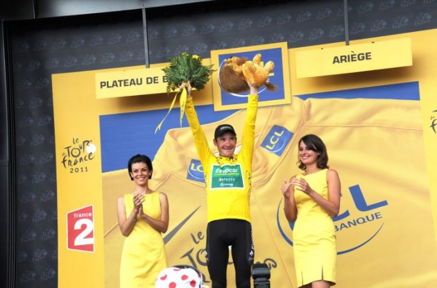 Thomas Voeckler (Team Europcar) keeps overall Tour de France lead after impressive riding. Photo Fotoreporter Sirotti.