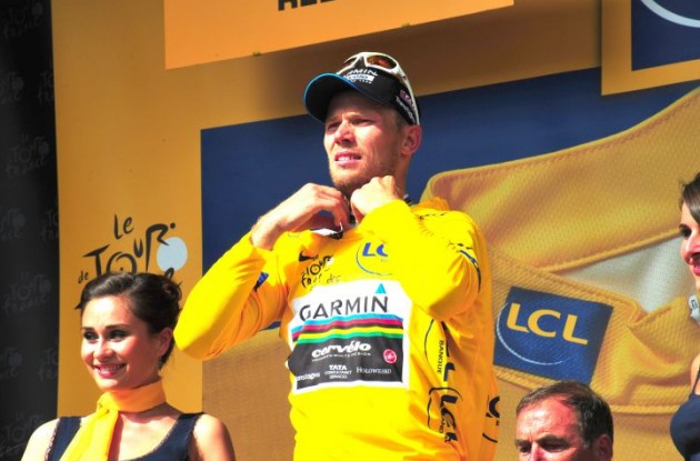 Norwegian God of Thunder Thor Hushovd maintains yellow jersey and overall Tour de France lead. Photo Fotoreporter Sirotti.