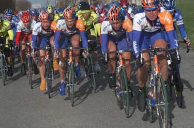 This is our day! Rabobank train leads the peloton. Photo copyright Fotoreporter Sirotti