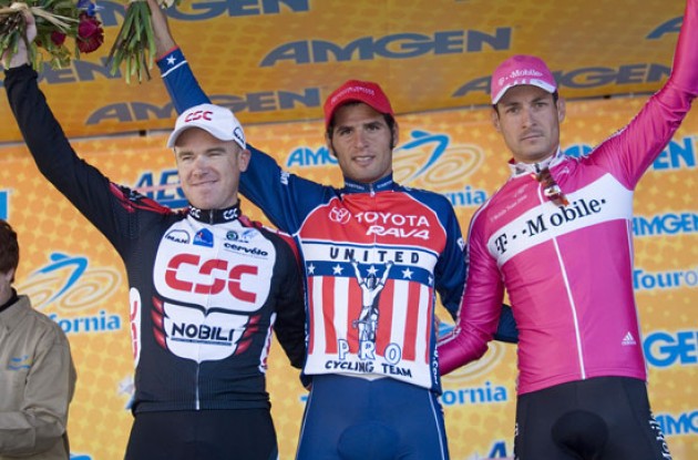 Top 3 on the podium: Haedo, O'Grady and Pollack. Photo copyright Roadcycling.com. Top 3 on the podium: Haedo, O'Grady and Pollack. Photo copyright Roadcycling.com.