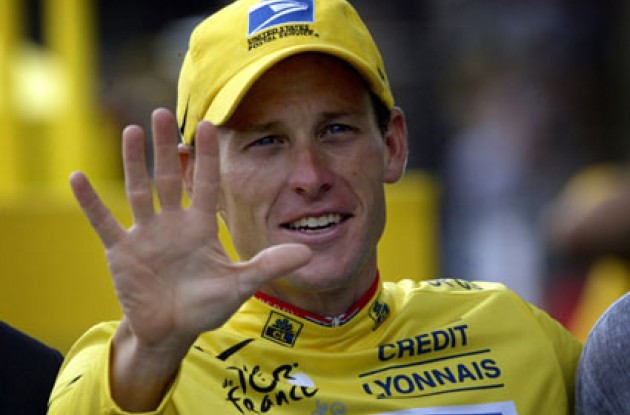 Lance Armstong took his 5th Tour win last year. Will his kick-for-six be a success? Stay tuned to Roadcycling.com to find out. Photo copyright Fotoreporter Sirotti.