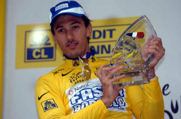 Fabio Cancellara (Fassa Bortolo) won the Tour prologue. He will wear the yellow leader's jersey in tomorrow's stage. Photo copyright Fotoreporter Sirotti.