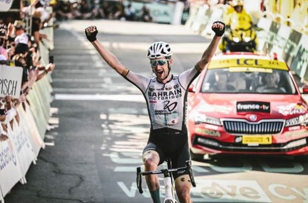 Wout Poels crosses the finish line as winner of stage 15 at Tour de France 2023