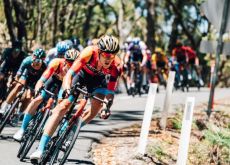 Cyclists cornering in stage 5 of Tour Down Under 2023