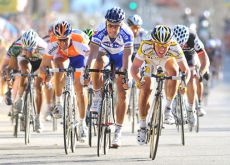 Boonen, Cavendish and Hushovd sprint for the stage win. Photo copyright TDWSports.com. Boonen, Cavendish and Hushovd sprint for the stage win. Photo copyright TDWSports.com.
