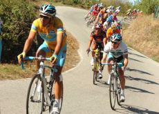 Alberto Contador (Team Astana) after his crash - closely followed by loyal teammate Levi Leipheimer.