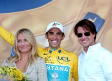 Tom Cruise and Cameron Diaz visited the 2010 Tour de France today to promote their new movie picture Knight and Day. Photo copyright Fotoreporter Sirotti. Tom Cruise and Cameron Diaz visited the 2010 Tour de France today to promote their new movie picture Knight and Day. Photo copyright Fotoreporter Sirotti.