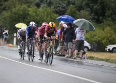 | A.S.O. Abrahamsen Albanese and other breakaway cyclists in stage 17