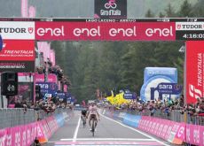 Aurelien Paret-Peintre crosses the finish line as winner of stage 4 at Giro d'Italia 2023