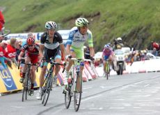 Ivan Basso leads Andy Schleck and Cadel Evans up the final Luz Ardiden climb. Photo Fotoreporter Sirotti.
