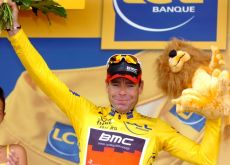 Emotional and well-deserved Tour de France winner Cadel Evans (Team BMC Racing) on the Tour podium in Grenoble. Photo Fotoreporter Sirotti.