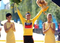 Proud, moved and well-deserved Tour de France champion Cadel Evans on the podium in Paris. Photo Fotoreporter Sirotti.