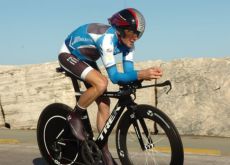 Chris Horner tries to defend his overall lead in the final individual time trial of Tirreno-Adriatico 2012. Photo Fotoreporter Sirotti.