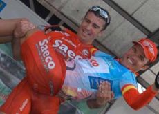 Quaranta and Celestino celebrate on the podium. Photo copyright Fotoreporter Sirotti