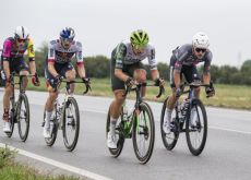 | A.S.O. Cyclists in breakaway group during stage 2 of Vuelta a Espana
