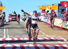 Team Garmin-CervÃ©lo's Daniel Martin is the first to cross the finish line in today's stage 9 of the 2011 Vuelta a Espana. Photo Fotoreporter Sirotti.