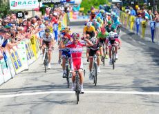 Daniel Moreno wins sprint to finish line in stage 2 of 2012 Criterium du Dauphine Libere. Photo Fotoreporter Sirotti.