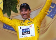 A proud Fabian "Spartacus" Cancellara on the podium in Rotterdam. Photo copyright Fotoreporter Sirotti.