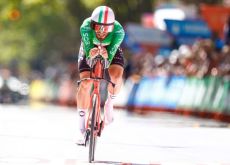 | Unipublic Filippo Ganna on his way to victory in the stage 18 time trial
