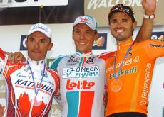 Gilbert, Rodriguez and Sanchez on the podium. Photo Fotoreporter Sirotti.