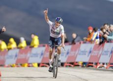 | Unipublic Giulio Pellizzari crosses the finish line as winner of stage 17 at the 2025 Vuelta a Espana