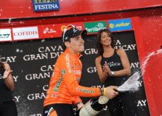 Igor Anton celebrates his stage win on the podium. Photo copyright Fotoreporter Sirotti. Igor Anton celebrates his stage win on the podium. Photo copyright Fotoreporter Sirotti.