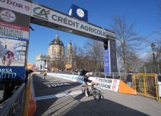 Isaac del Toro crosses the finish line as winner of Milano-Torino 2025