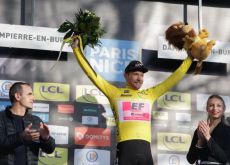 Team EF Education-Easypost rider Magnus Cort celebrated on Paris-Nice podium as race leader