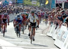 Mark Cavendish (Team Columbia-HTC) starts where he left off last year by being victorious in the stage. Nobody was close. Photo copyright Fotoreporter Sirotti. Mark Cavendish (Team Columbia-HTC) starts where he left off last year by being victorious in the stage. Nobody was close. Photo copyright Fotoreporter Sirotti.