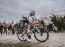 Mathieu Van der Poel on his way to victory in Paris-Roubaix