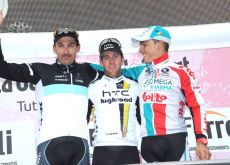 Matthew Goss (Team HTC-HighRoad), Fabian Cancellara (Team Leopard-Trek) and Philippe Gilbert (Team Omega Pharma-Lotto) on the podium in San Remo earlier today. Photo Fotoreporter Sirotti. Matthew Goss (Team HTC-HighRoad), Fabian Cancellara (Team Leopard-Trek) and Philippe Gilbert (Team Omega Pharma-Lotto) on the podium in San Remo earlier today. Photo Fotoreporter Sirotti.