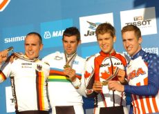 Michael Matthews, Germany's John Degenkolb, USA's Taylor Phinney and Canada's Guillaume Boivin on the podium. Photo Fotoreporter Sirotti. Michael Matthews, Germany's John Degenkolb, USA's Taylor Phinney and Canada's Guillaume Boivin on the podium. Photo Fotoreporter Sirotti.