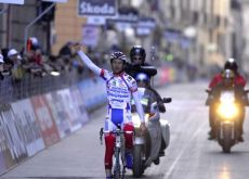 Michele Scarponi wins stage four of the Tirreno-Adriatico 2010. Photo copyright Fotoreporter Sirotti.