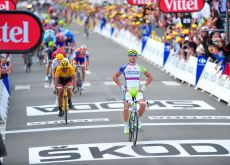 Team Liquigas-Cannondale's Peter Sagan wins stage 1 of 2012 Tour de France. Photo Fotoreporter Sirotti.