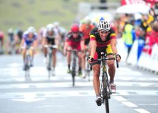 Philippe Gilbert crosses the finish line in 2nd. Photo Fotoreporter Sirotti.
