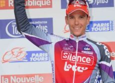 Philippe Gilbert celebrates his win on the podium. Photo copyright Fotoreporter Sirotti.