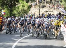 Pro cyclists climbing during stage 8 of Vuelta a Espana