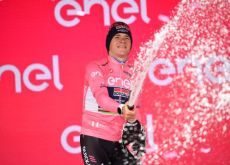 Remco Evenepoel celebrates his Giro d'Italia lead with champagne