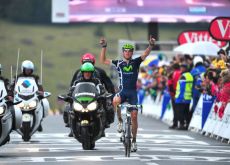 Team Movistar's Rui Costa breaks away from peloton and wins stage 8 of 2011 Tour de France. Photo Fotoreporter Sirotti.