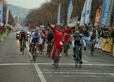 Samuel Dumoulin of Team Cofidis powers to sprint victory in Grand Prix d'Ouverture La 

Marseillaise ahead of Marco Marcato (Team Vacansoleil) and Arthur Vichot of Team FDJ. Photo Fotoreporter Sirotti.