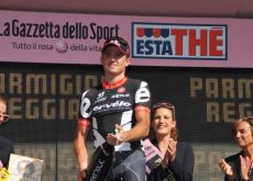 Simon Gerrans (Cervelo TestTeam) in a champagne supernova on the podium. Photo copyright Fotoreporter Sirotti. Simon Gerrans (Cervelo TestTeam) in a champagne supernova on the podium. Photo copyright Fotoreporter Sirotti.