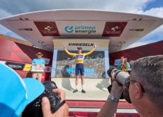Stefan Kung is celebrated on the Tour de Suisse podium