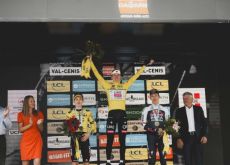 Tadej Pogacar, Jonas Vingegaard and Florian Lipowitz on the final podium | A.S.O. Tadej Pogacar Jonas Vingegaard Florian Lipowitz on the podium