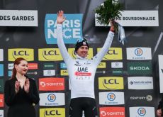 Tadej Pogacar is celebrated for his stage victory on the Paris-Nice podium