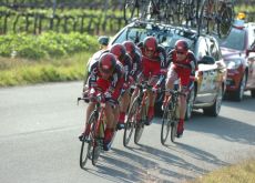 Team BMC working to defend Cadel Evans' victory in last year's Tirreno-Adriatico. Photo Fotoreporter Sirotti.