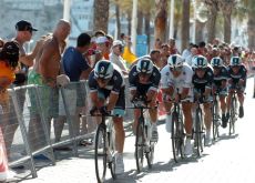 Team Leopard-Trek on their way to victory in the stage 1 team time trial of the Vuelta a Espana 2011. Photo Fotoreporter Sirotti.
