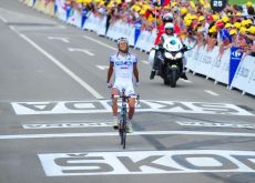 Team FDJ-BigMat's Thibaut Pinot soloes to victory in stage 8 of 2012 Tour de France. Photo Fotoreporter Sirotti.