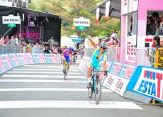 Team Astana's Paolo Tiralongo climbs to Giro d'Italia stage victory ahead of last year's winner 

Michele Scarponi and Team RadioShack-Nissan's Frank Schleck. Photo Fotoreporter Sirotti.